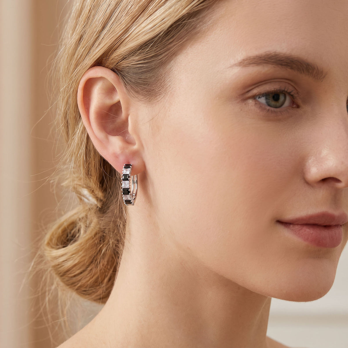 Silver | Hoop earrings with a row of set crystals