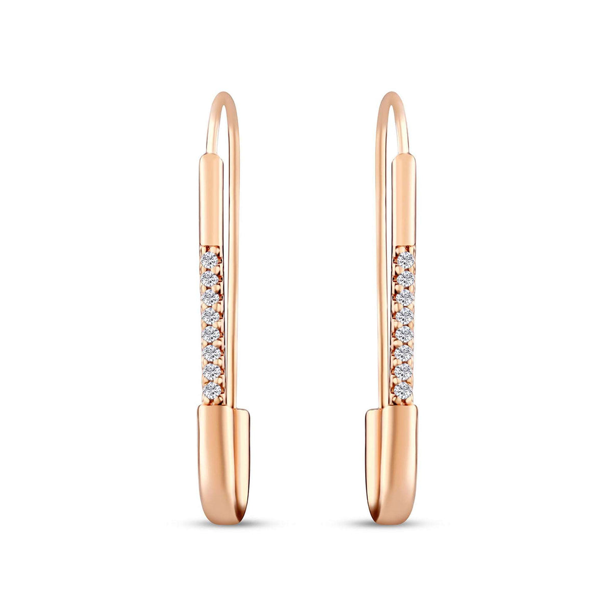 Safety pin earrings in a gold tone with a row of white cubic zirconia