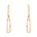 Long safety pin earrings with gold plating and a small sparkling stone