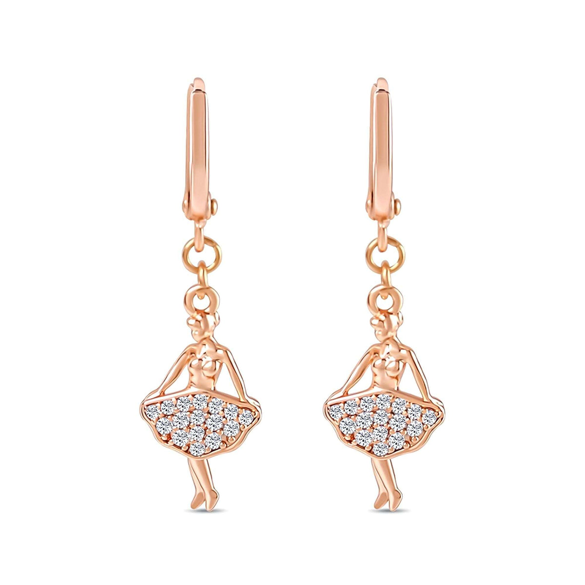Gold-tone ballerina earrings with cubic zirconia skirts and French hooks