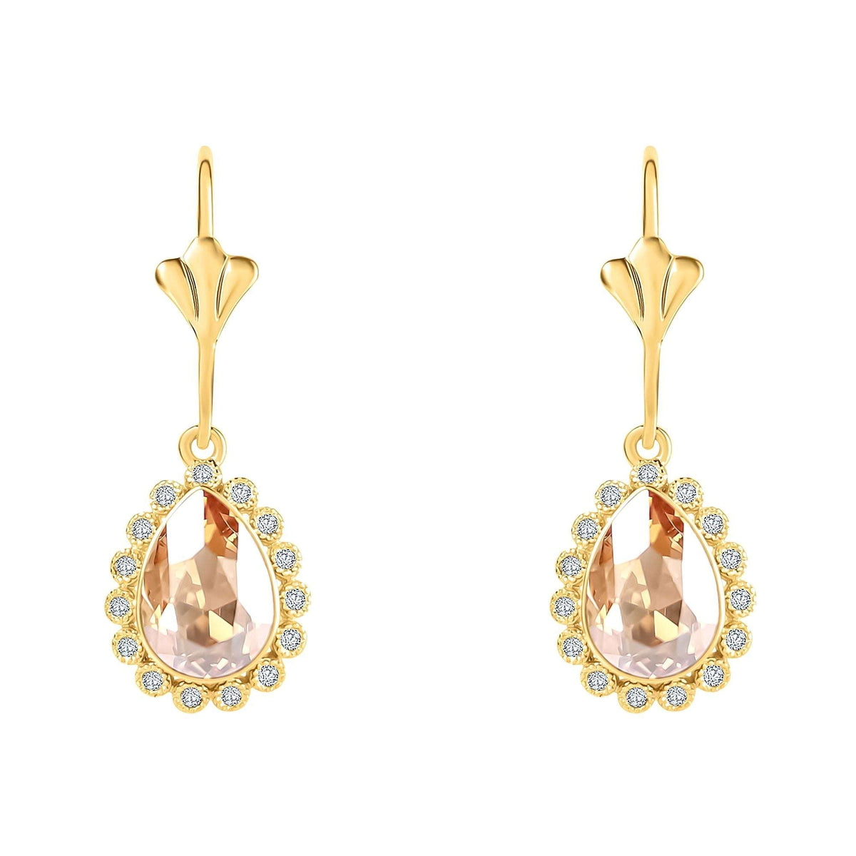 Gold-plated earrings with a champagne teardrop crystal in a cubic zirconia frame