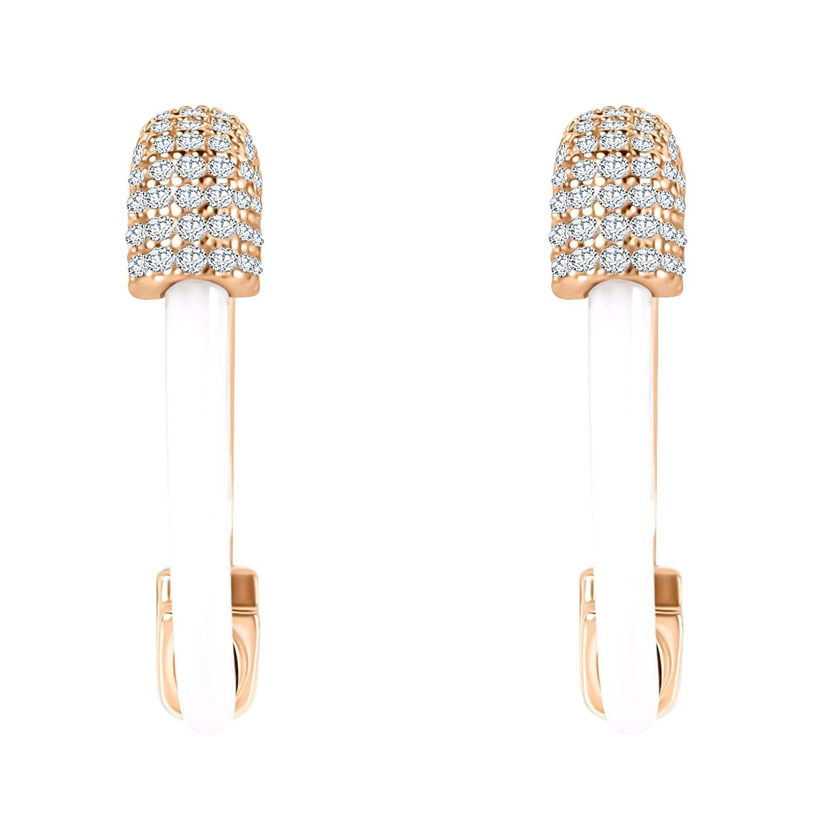 Pair of gold-plated earrings with a white ceramic arc and cubic zirconia top
