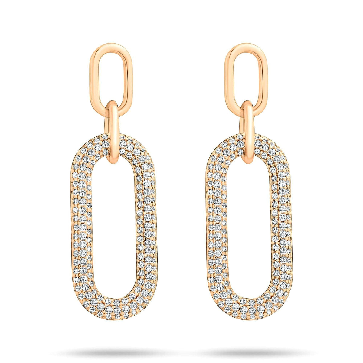 Gold-tone earrings of two joined oval links, the lower one set with cubic zirconia