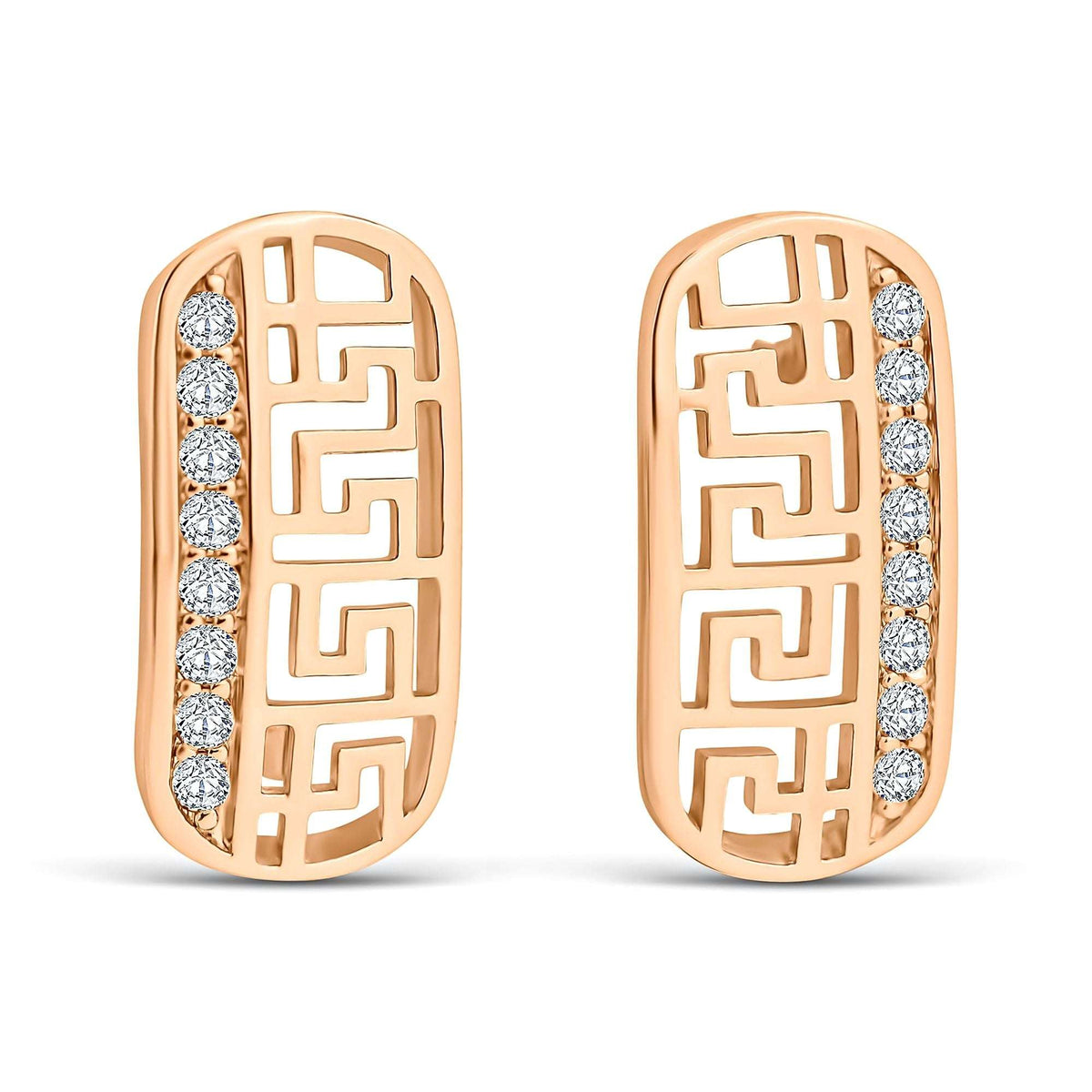 Pair of gold-tone earrings with a Greek meander and rows of cubic zirconia
