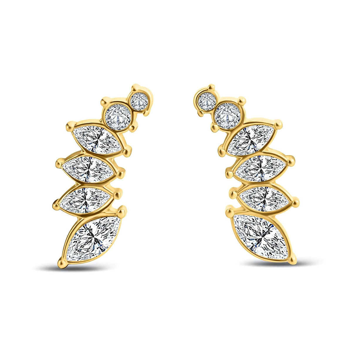 Leaf-shaped earrings with marquise-cut cubic zirconia and a shiny gold-plated finish