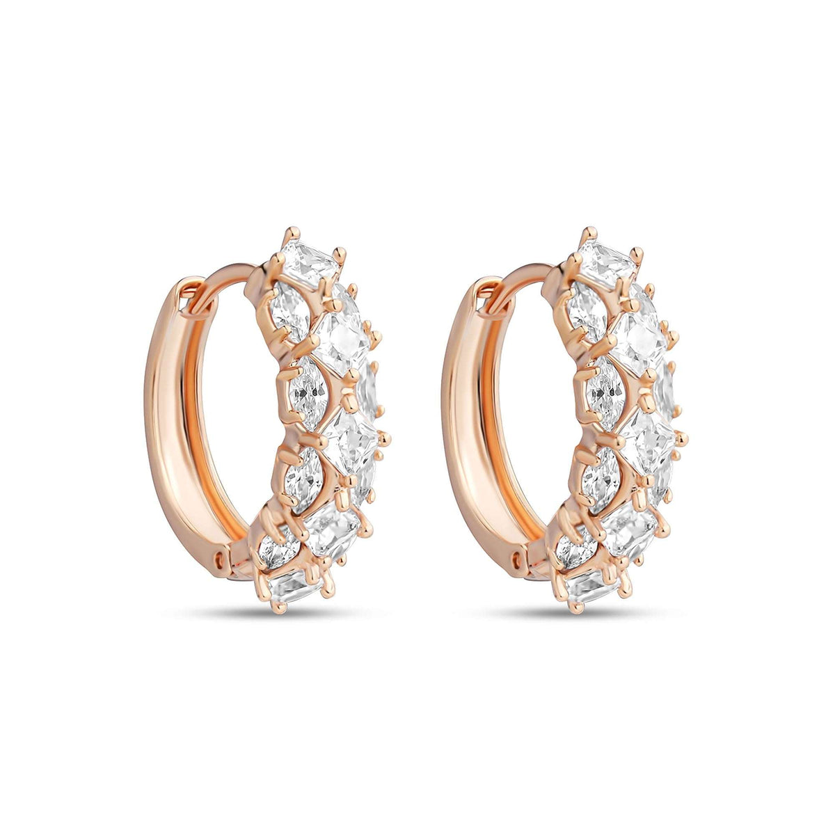 White | Pair of gold-plated hoops with clear stones and a hinged closure