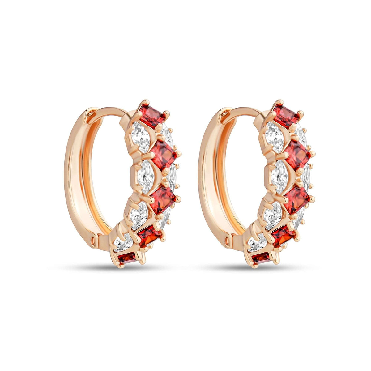 Red | Red square stones alternating with white marquise stones on a gold-plated hoop