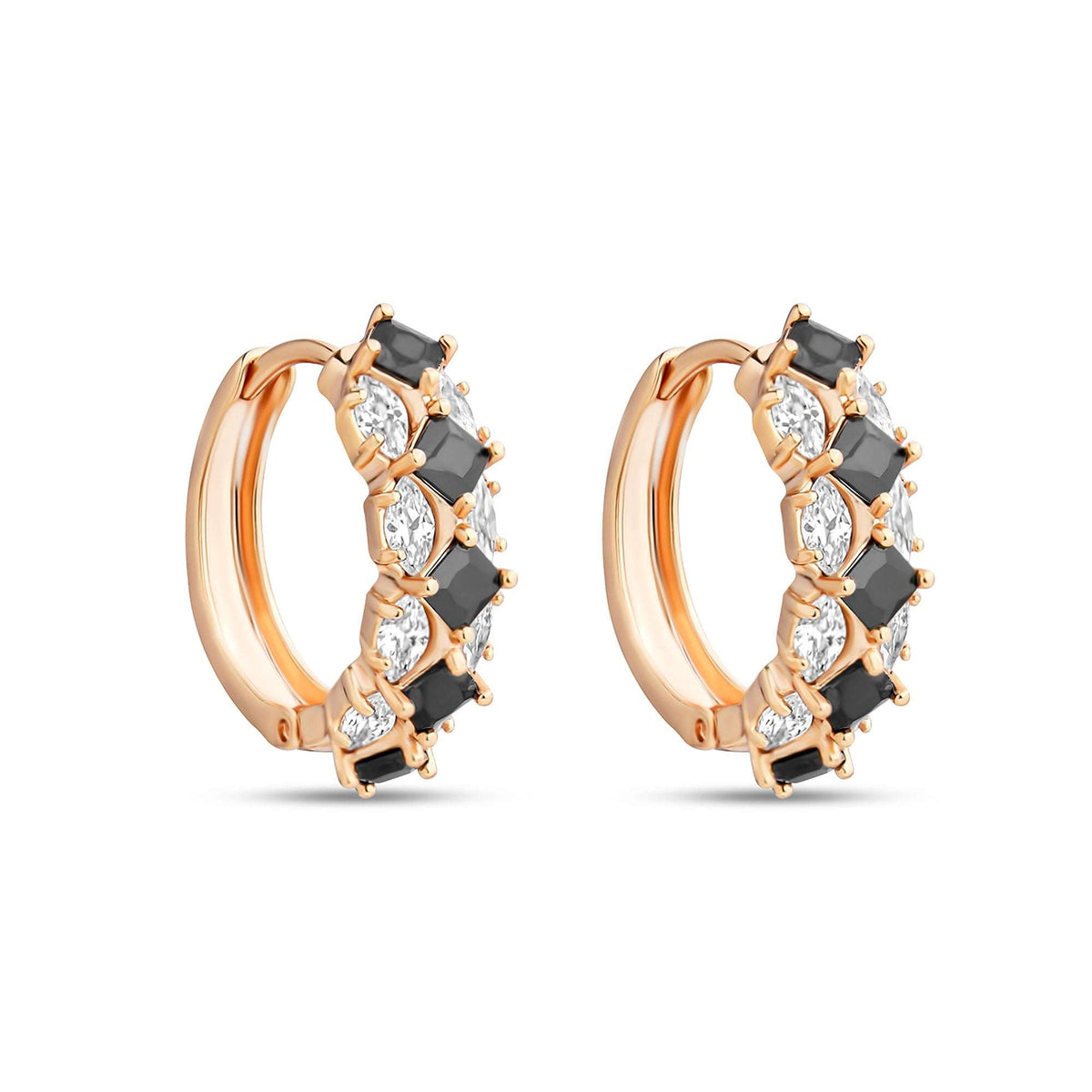 Black | Black square stones alternating with clear white stones on a gold-plated hoop