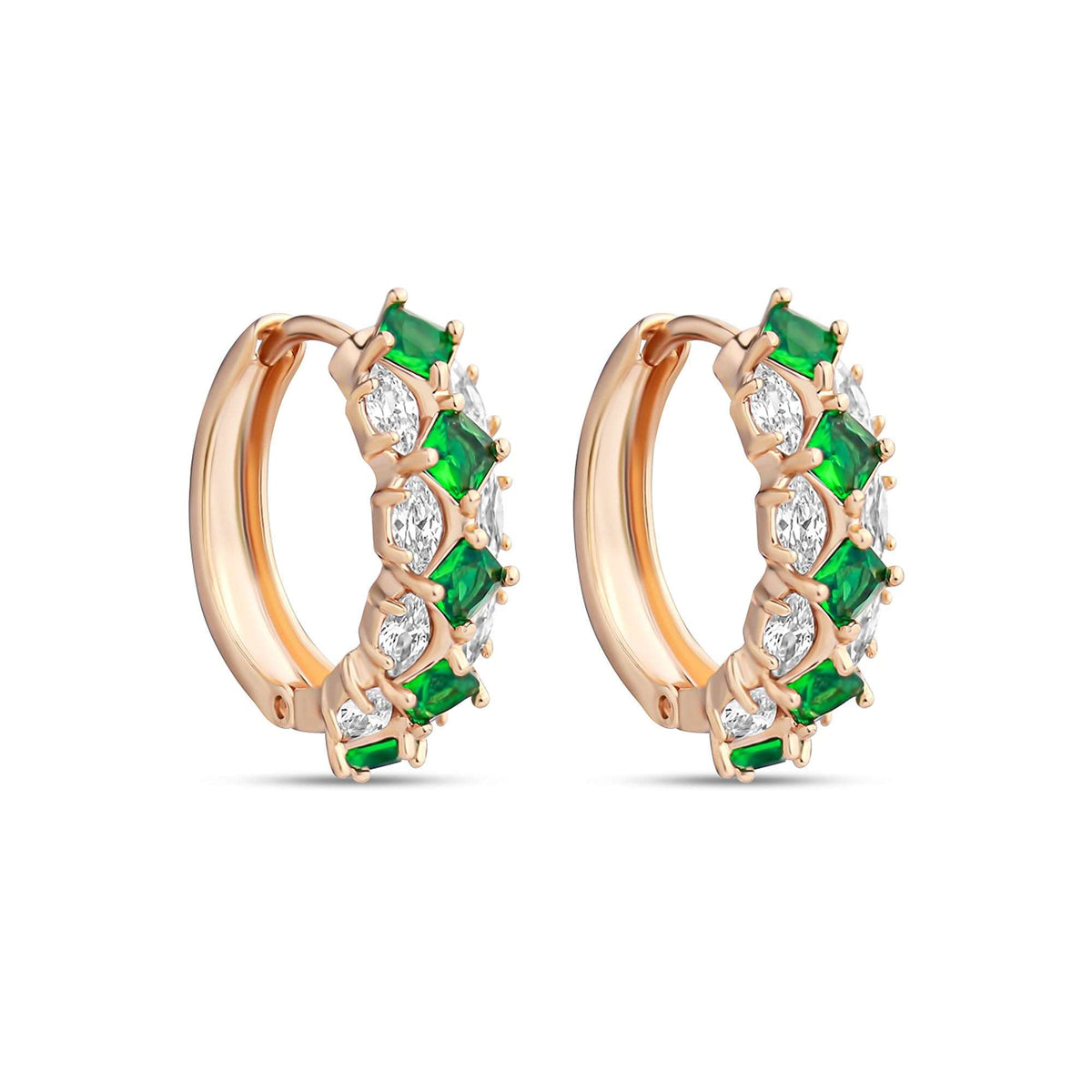 Green | Green square stones alternating with white marquise stones on a gold-tone hoop