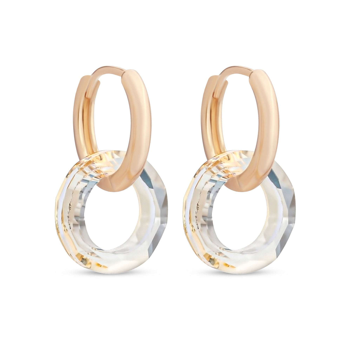 Gold-plated hoop earrings with a faceted champagne crystal ring