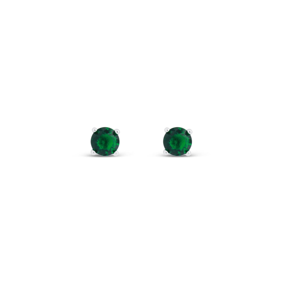 Emerald green round crystals in shiny silver-tone studs on white