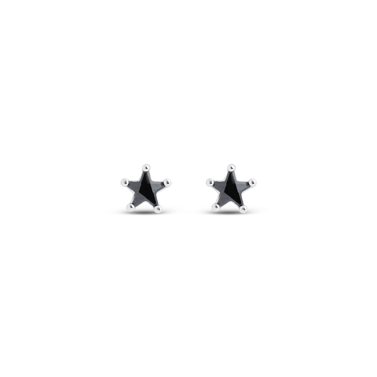 Star-shaped stud earrings with black crystals and a sparkling silver-tone frame