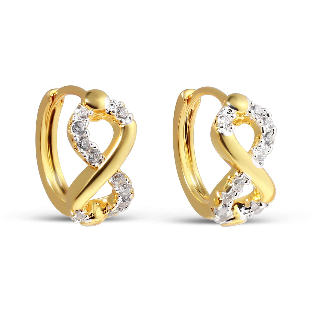 Pair of gold-tone earrings with an infinity loop and sparkling cubic zirconia