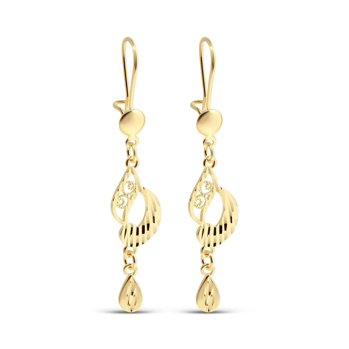 Long earrings with an openwork teardrop motif and fish hooks