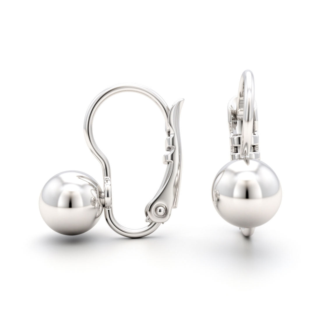 Silver-tone platinum-plated earrings with smooth balls and French hooks