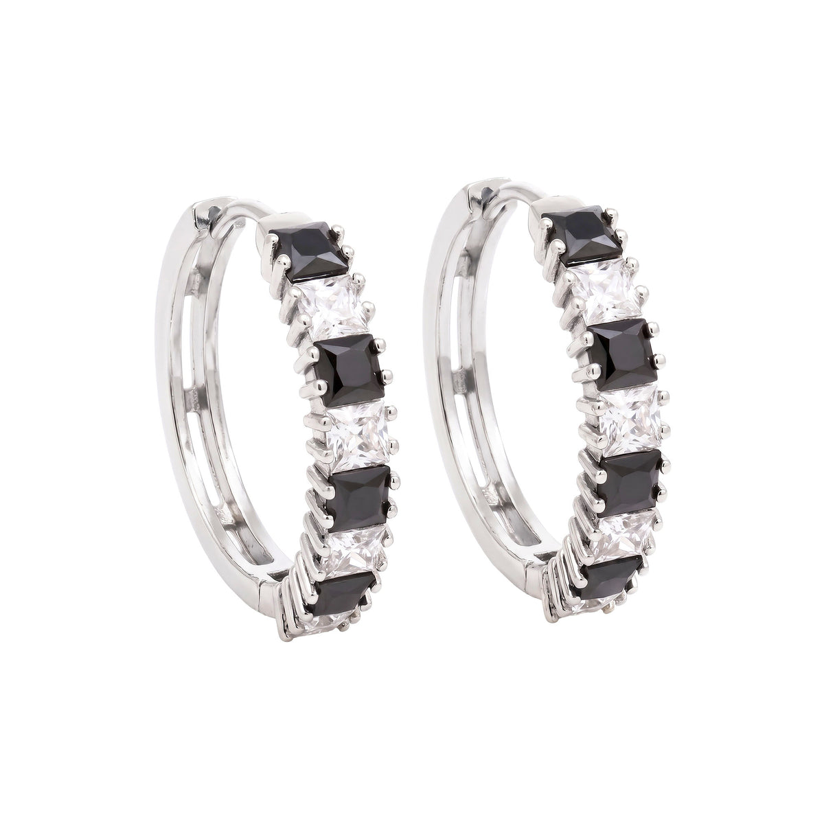 Silver | Platinum-plated hoop earrings set with square crystals