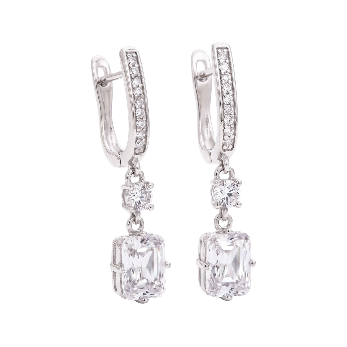 Silver | Long earrings with a rectangular crystal