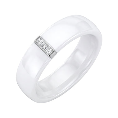 Three-stone white ceramic ring, 16.5 mm