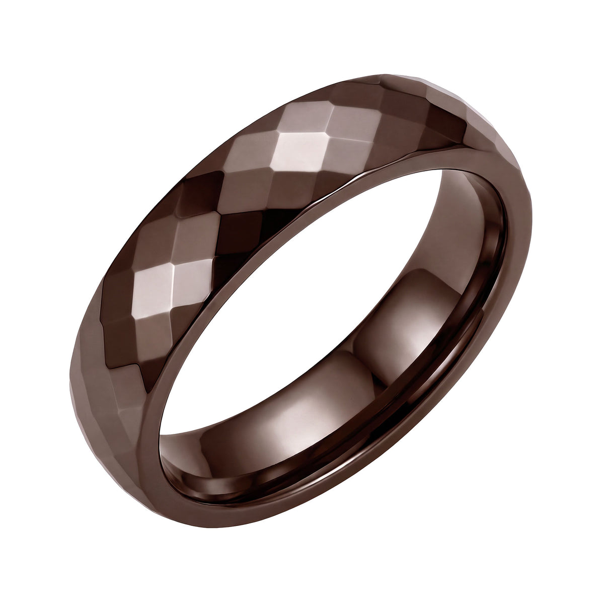 Brown ceramic ring with a glossy faceted surface, minimalist design