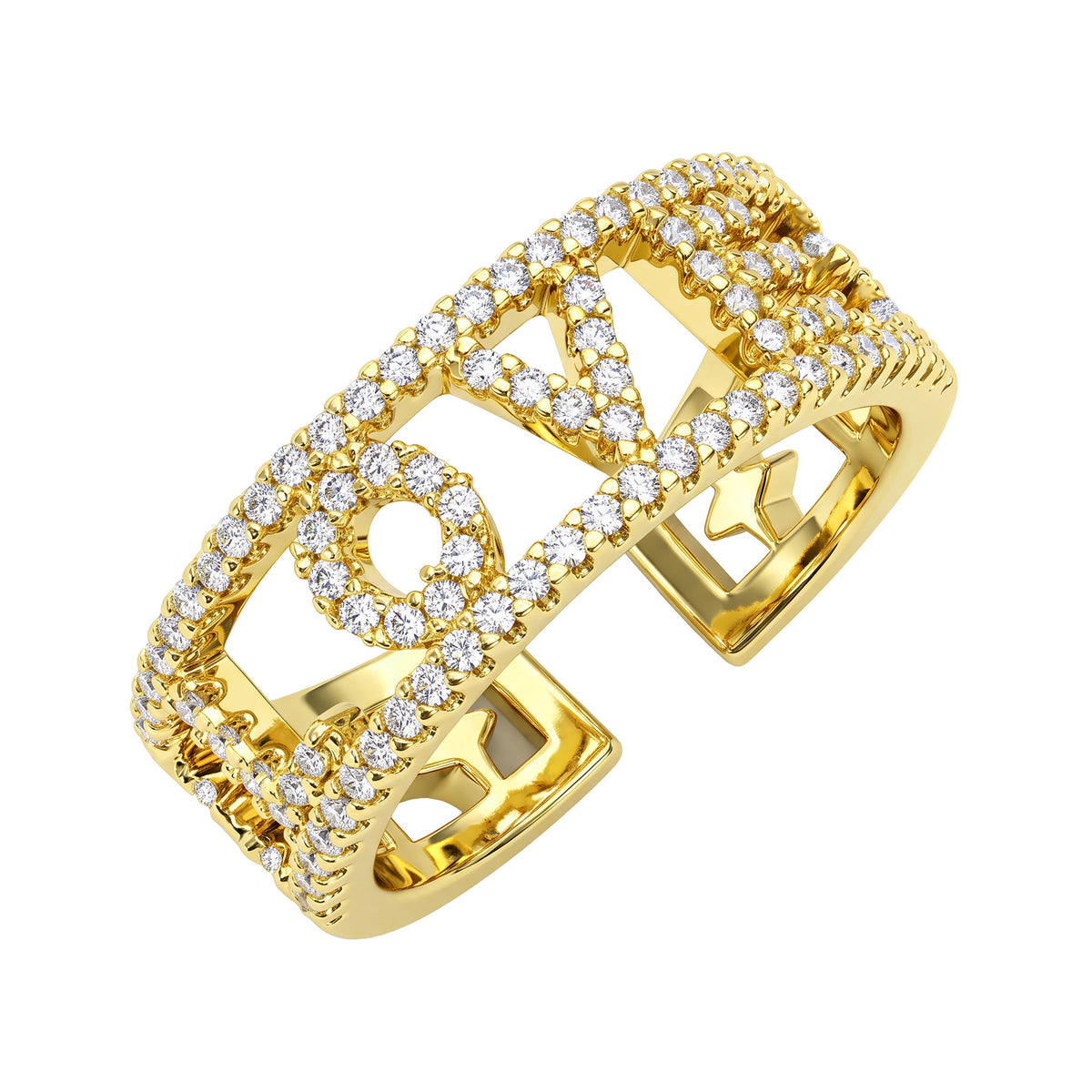 Gold-plated LOVE ring with white cubic zirconia lettering