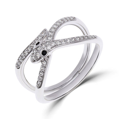 Silver-tone snake ring with black eyes