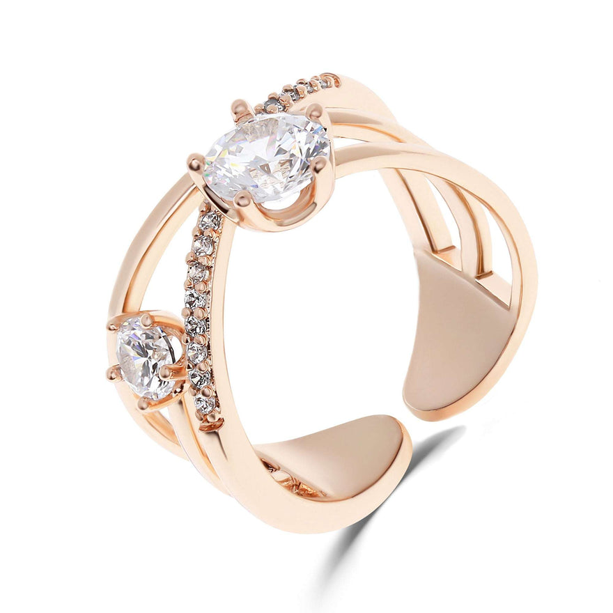 Two-stone open crossover ring, 12 mm