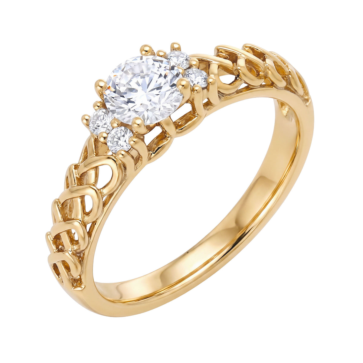 Gold-tone women's ring with an ornamental design and a central crystal