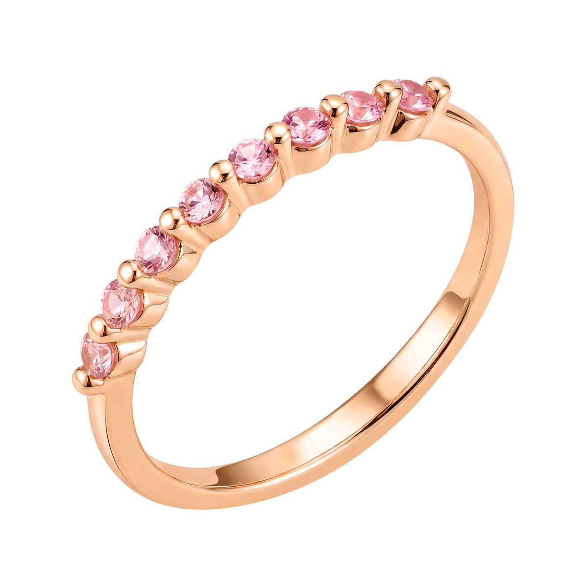 Slim rose gold-tone ring with a sparkling row of pink crystals