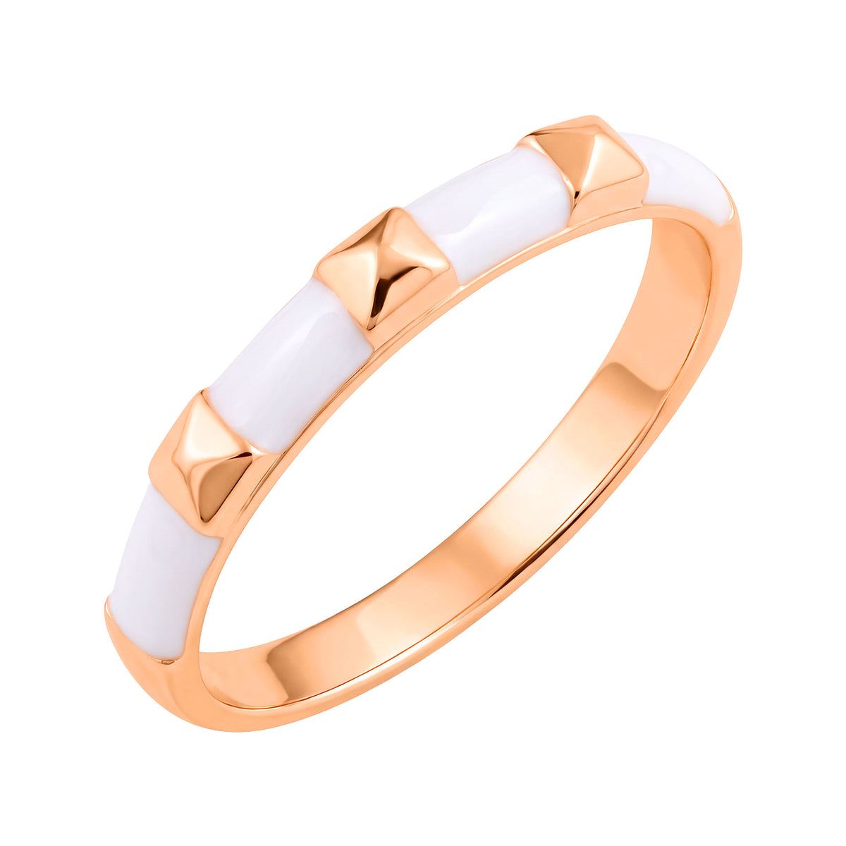 Gold-plated ring with white enamel segments and a gold-tone sheen