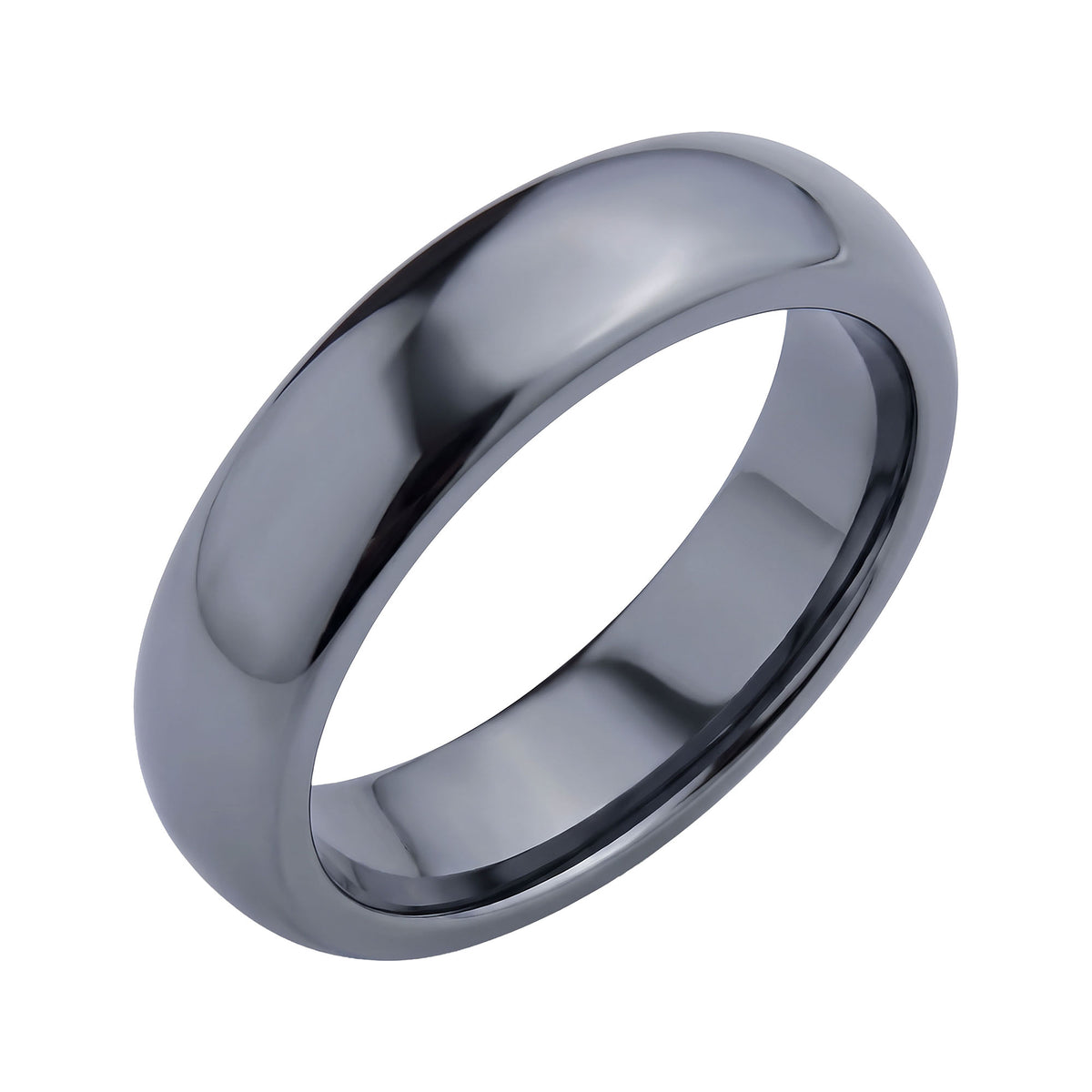 Chunky hematite ring with a rounded profile and glossy dark grey surface