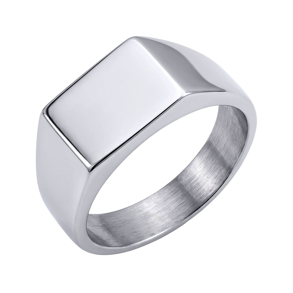 Chunky signet ring with a smooth rectangular top in steel