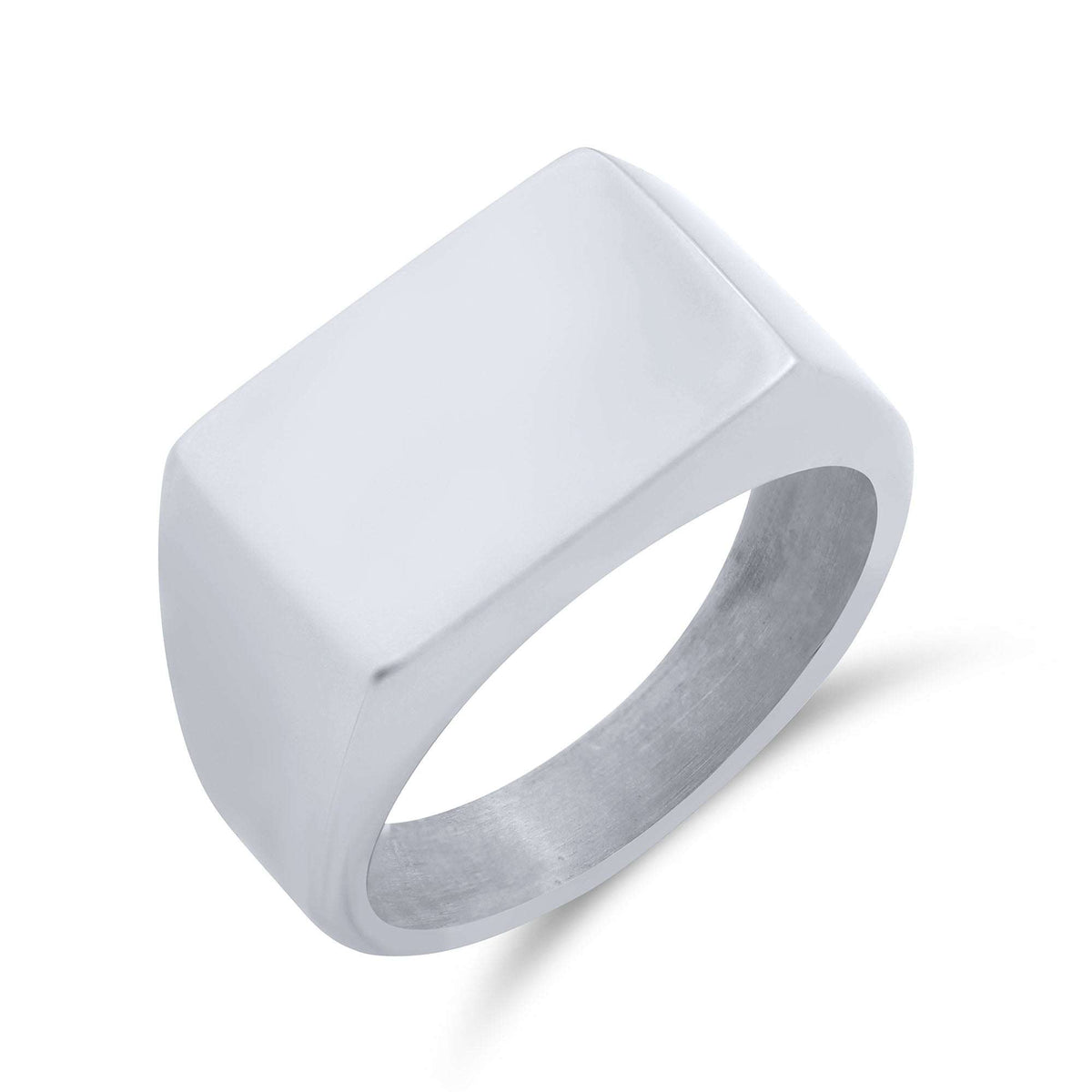 Chunky men's signet ring with a smooth square top in silver steel