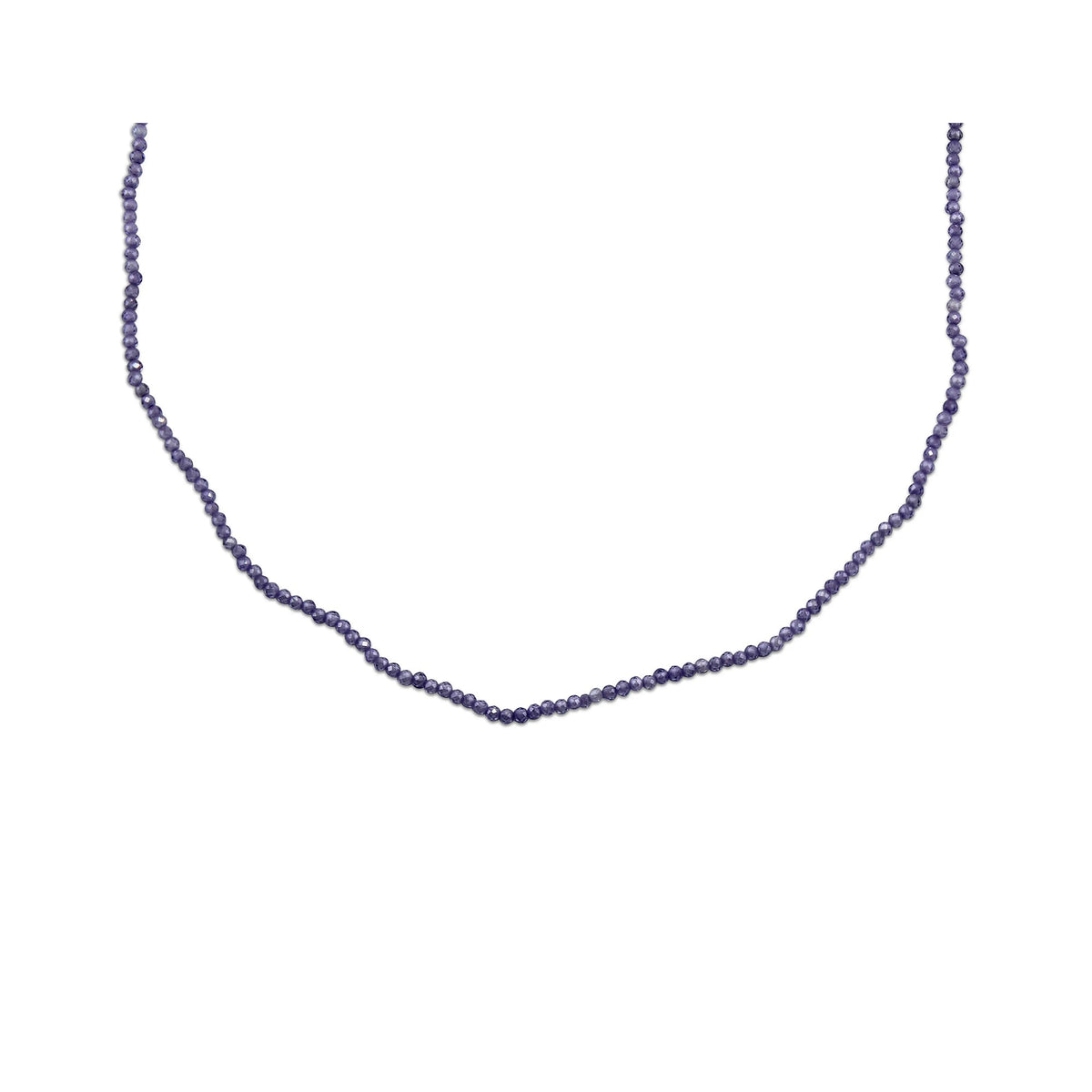 Necklace of tiny violet faceted beads with an adjustable steel clasp