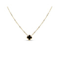Four-leaf clover necklace with a black centre and gold-plated anchor chain