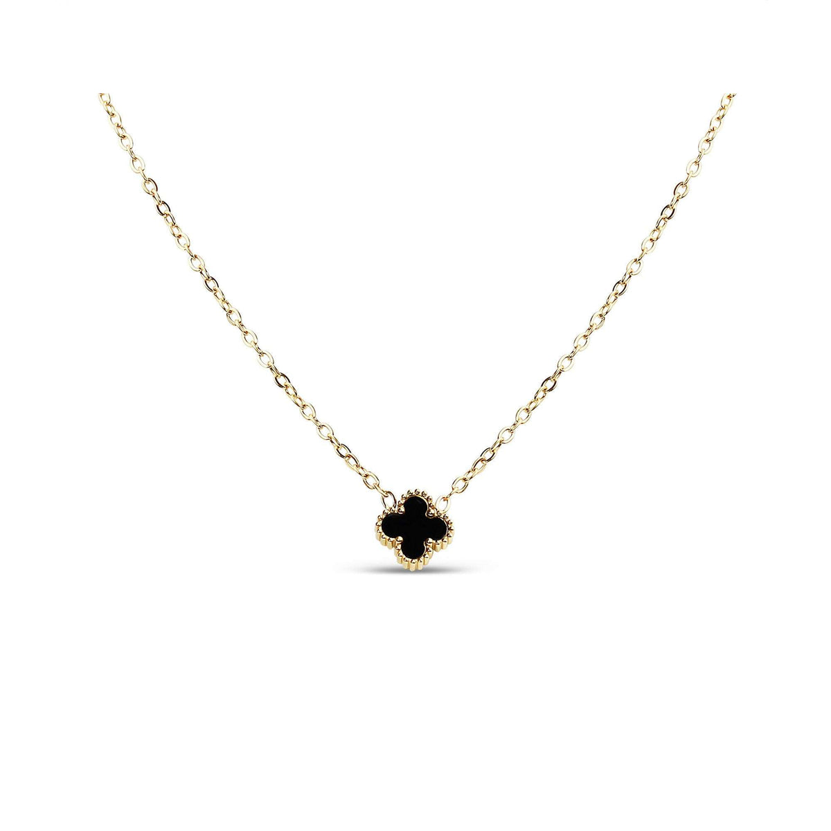 Four-leaf clover necklace with a black centre and gold-plated anchor chain