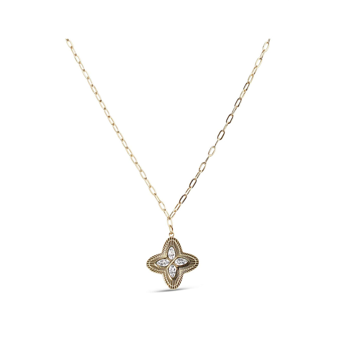 Gold-plated necklace with a four-leaf clover pendant and sparkling cubic zirconia