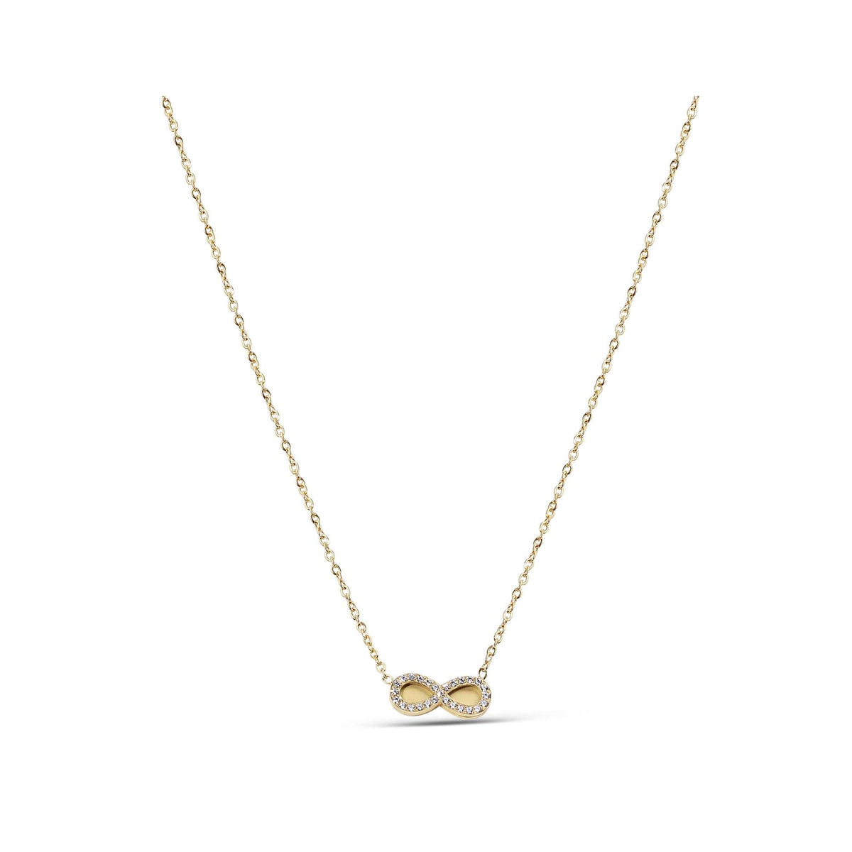 Fine gold-plated chain with an infinity pendant set with clear cubic zirconia