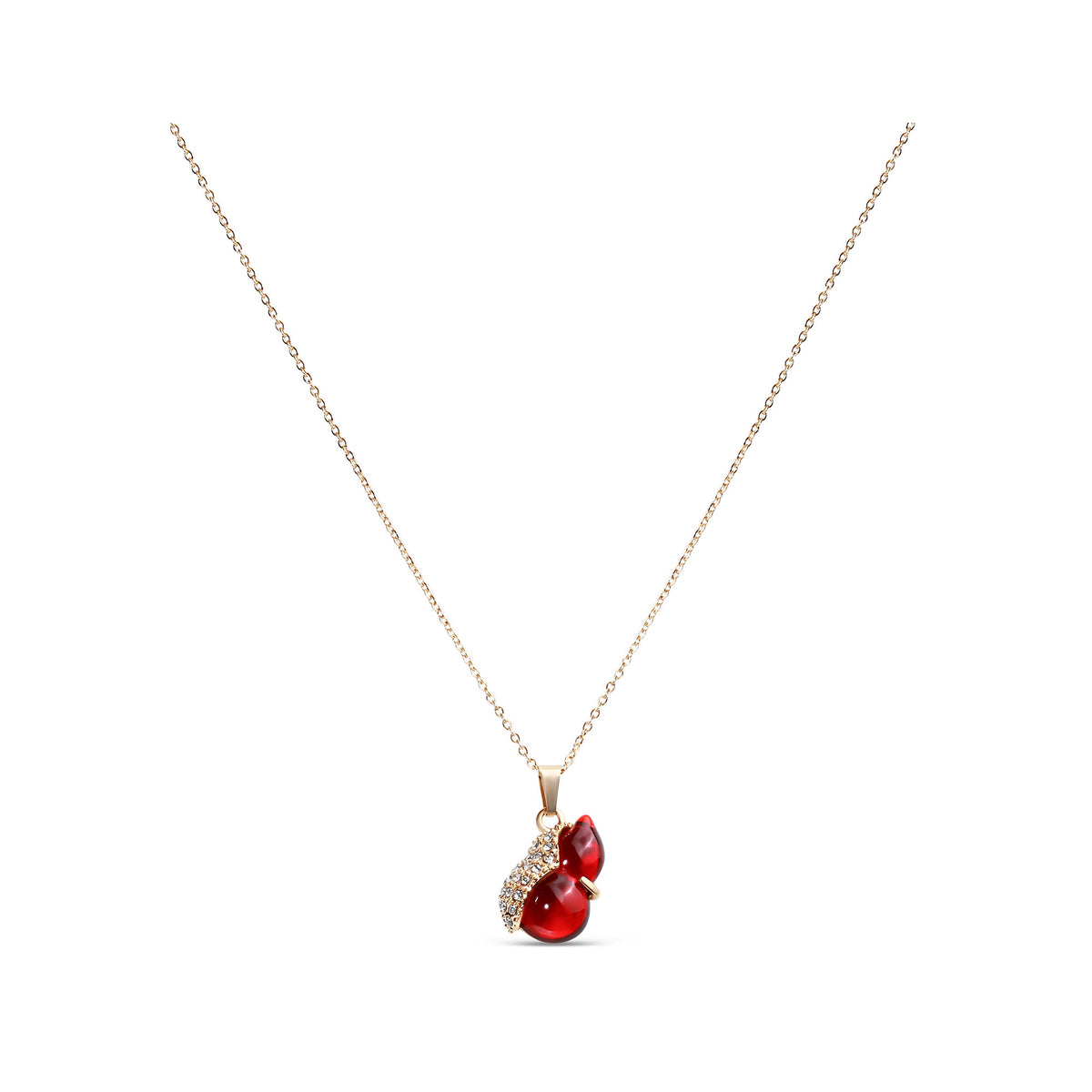 Fine gold-plated necklace with a red swan pendant and white cubic zirconia