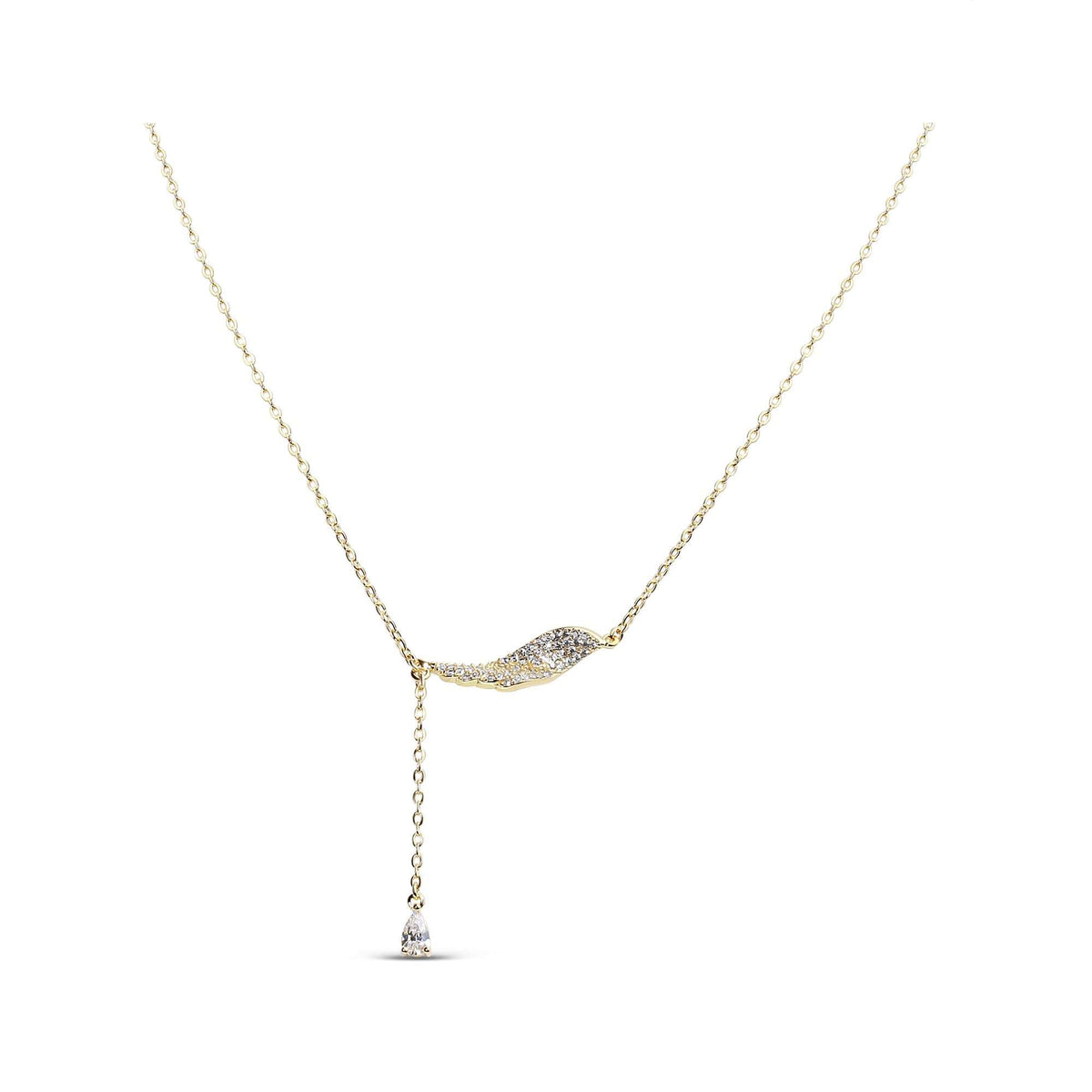 Gold-plated Y necklace with a cubic zirconia wave and teardrop stone