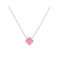 Fine chain necklace with a bright pink enamel clover pendant in silver tone