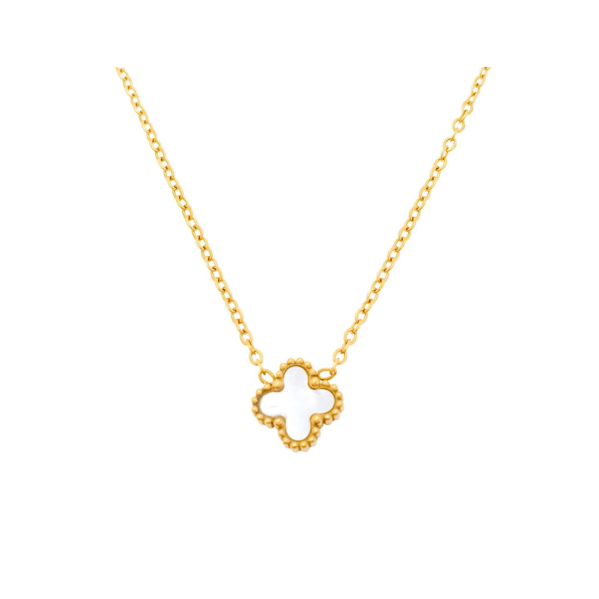 Gold-plated necklace with a white enamel clover and a fine anchor chain