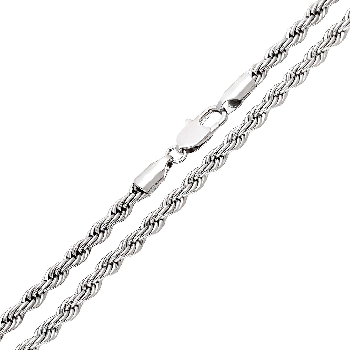Silver-tone rope chain with a lobster clasp, platinum plating and bold texture