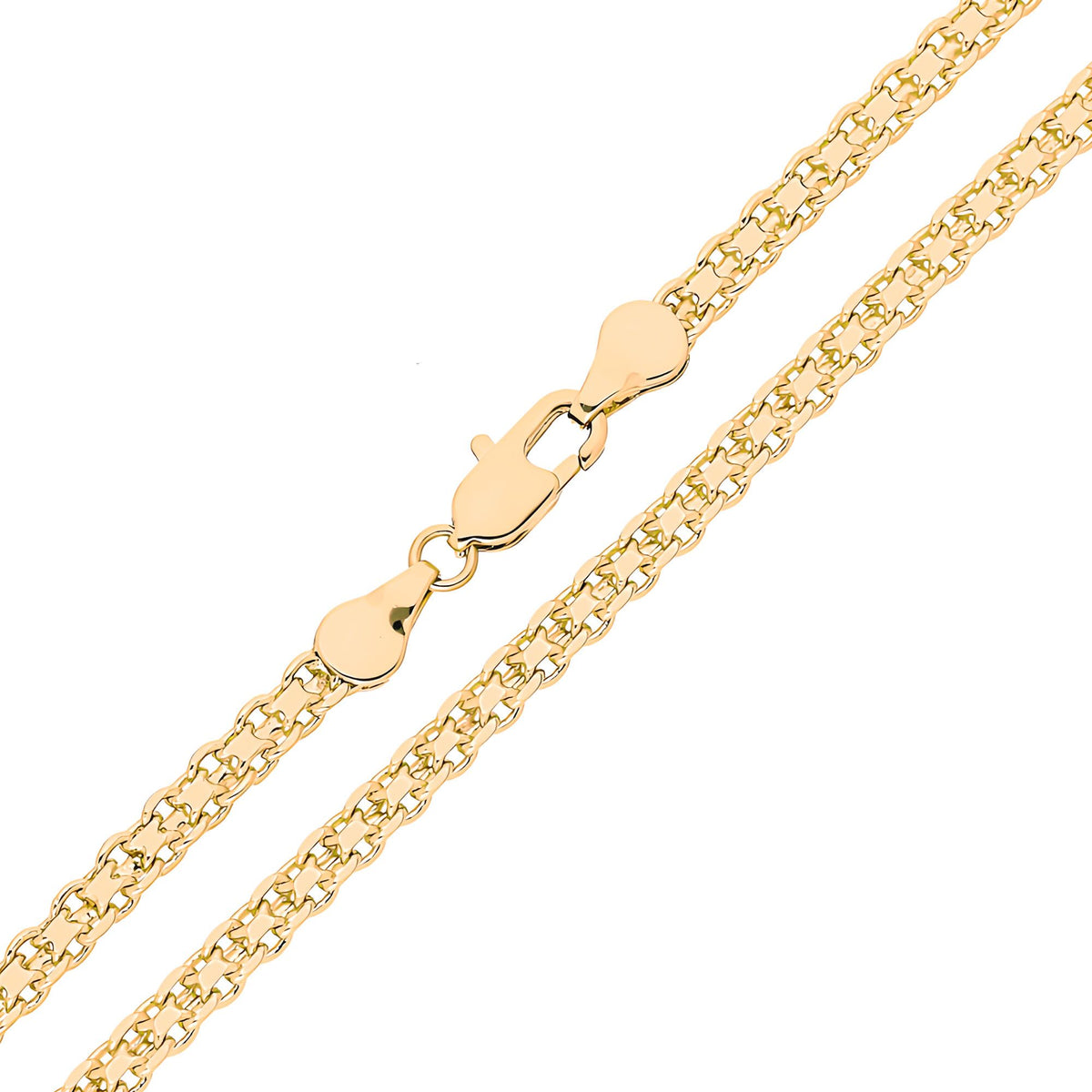 Gold-tone Bismarck chain with a shiny lobster clasp, close-up