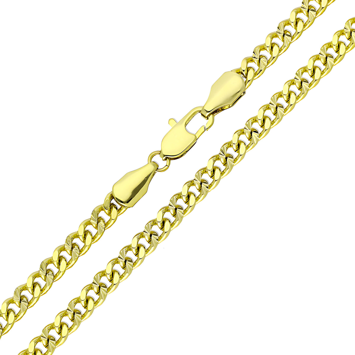 Gold-tone diamond-cut chain with sparkling facets and a lobster clasp