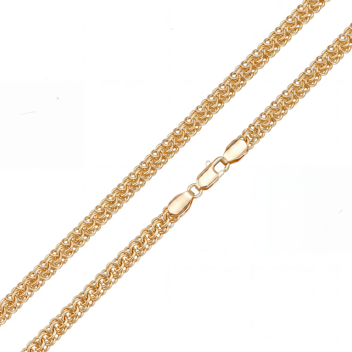 Gold-plated chain with an openwork, three-dimensional Bismarck weave
