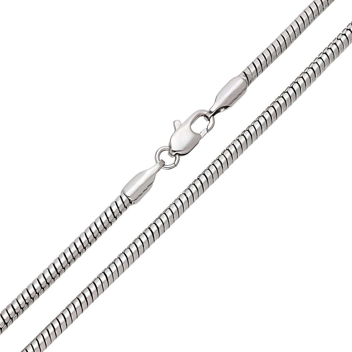 Smooth silver-tone snake chain with platinum plating and a lobster clasp
