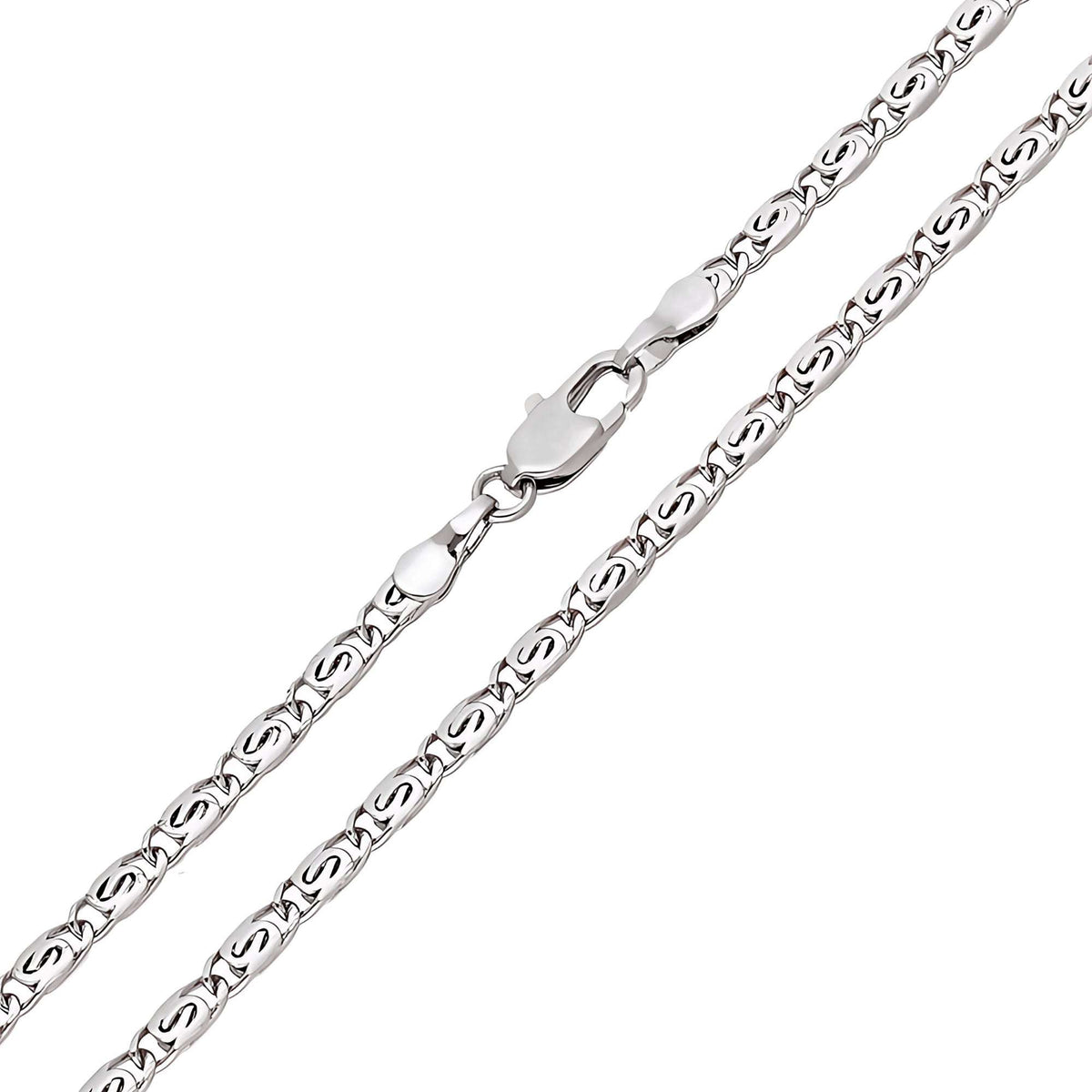 Bird's eye chain with platinum plating and a shiny lobster clasp