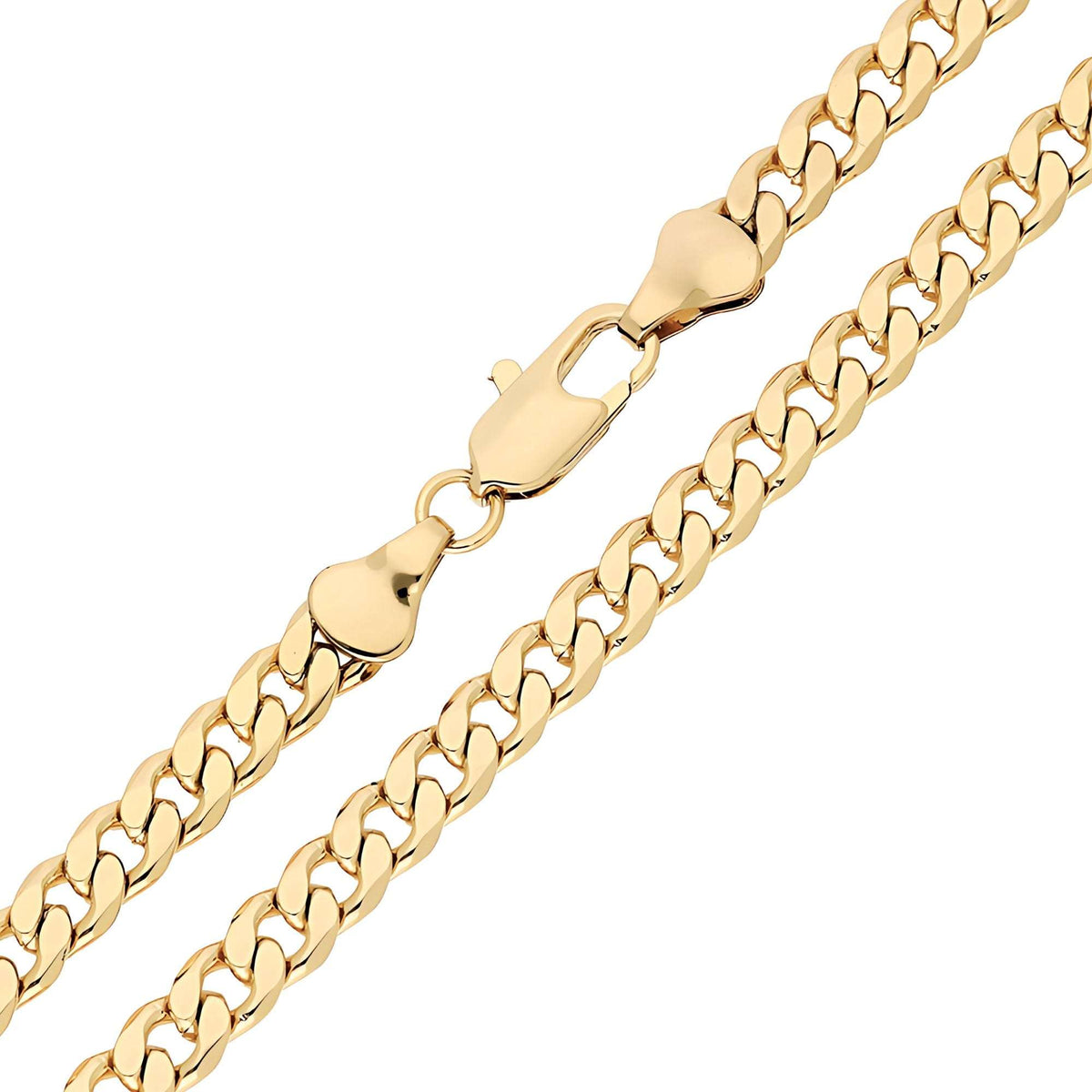 Gold-plated curb chain with wide shiny links and a lobster clasp