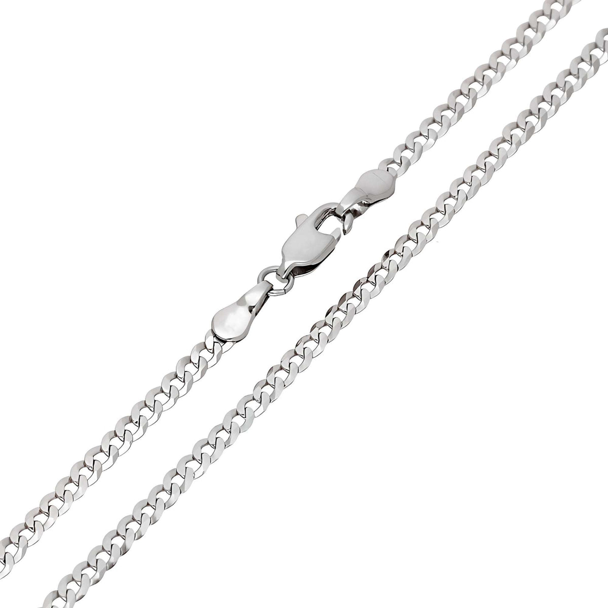Fine curb chain in a platinum tone with a classic lobster clasp