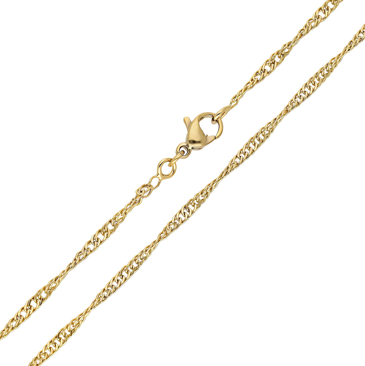Twisted Singapore chain with a shiny gold-plated finish and a lobster clasp